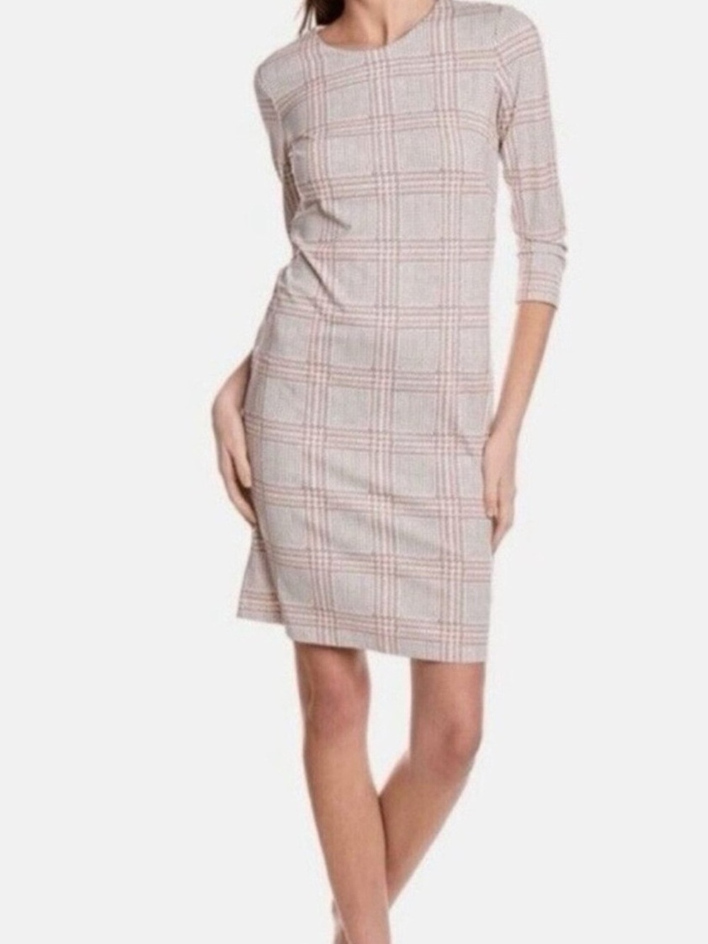 J. McLaughlin Sophia Sheath Pink and Cream Plaid Midi Sheath Dress